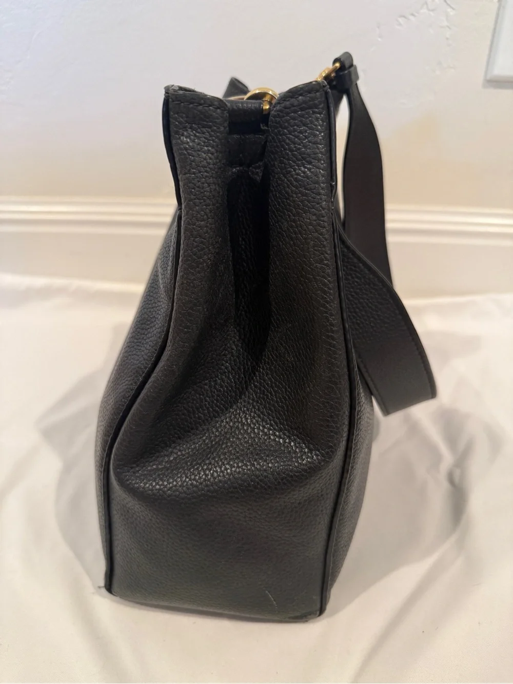 Tory Burch Black Pebbled Leather McGraw Bucket Bag